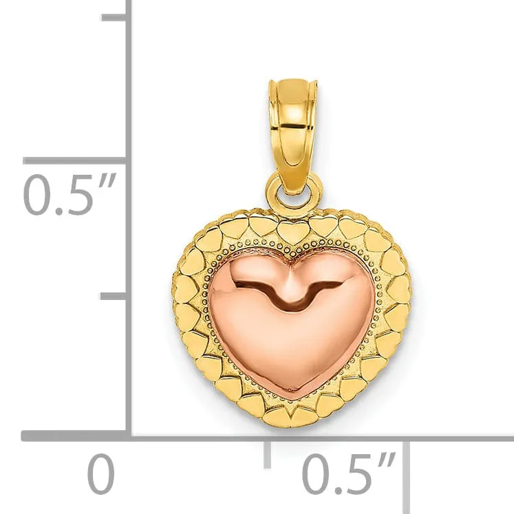 14k Yellow Rose Gold Open Back Polished Finish Beaded Heart Design Charm Pendant