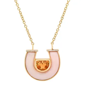 14K YG Jumbo Citrine, Pink Opal and Diamond Horseshoe Necklace