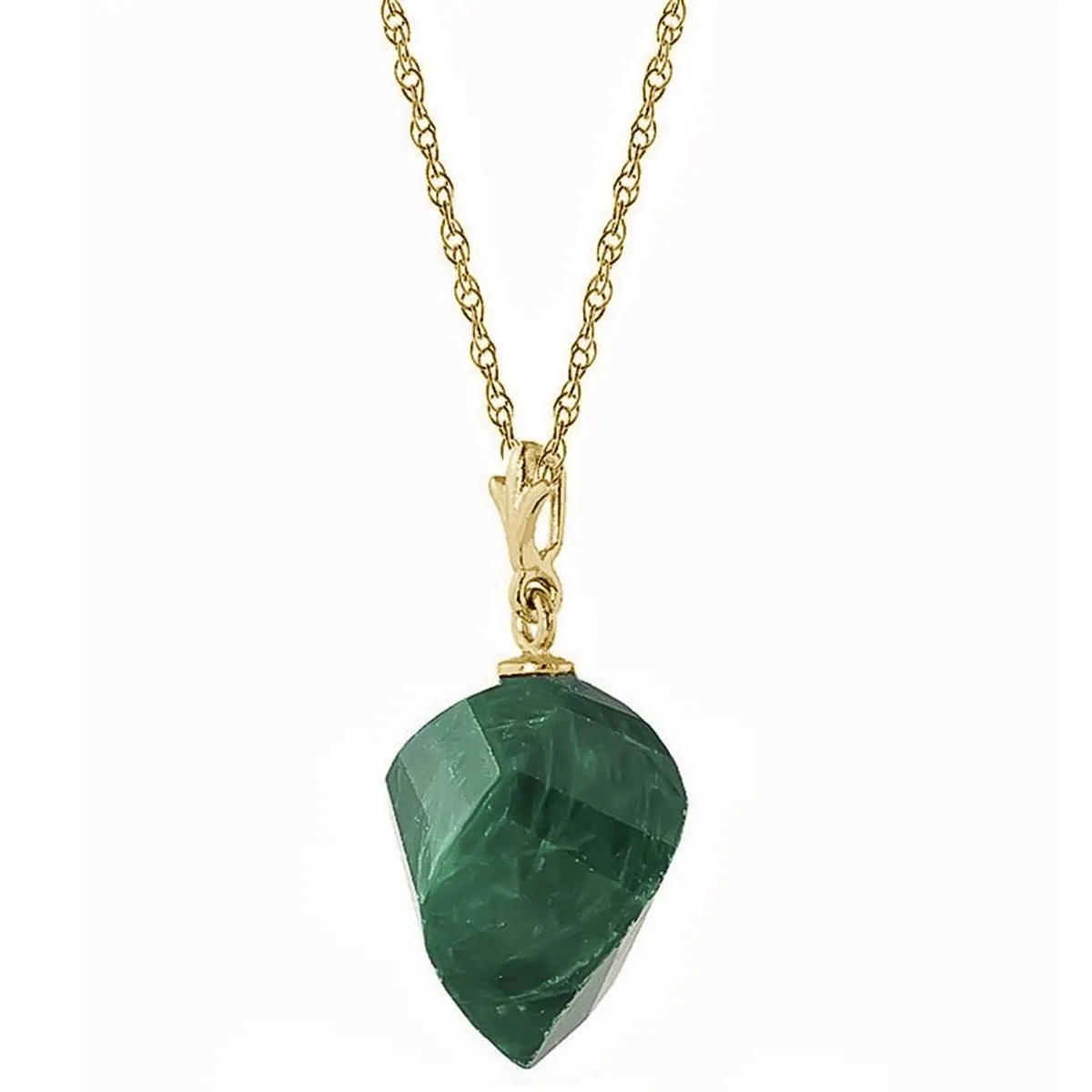 15.25 Carat 14K Solid Yellow Gold Necklace Twisted Briolette Emerald