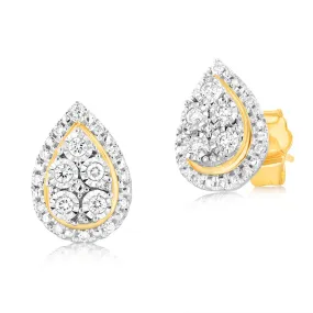 1/6 Carat Diamond Pear Stud Earrings in 9ct Yellow Gold