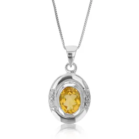 1.60 cttw Citrine & Diamond Pendant .925 Sterling Silver With 18 Inch Chain