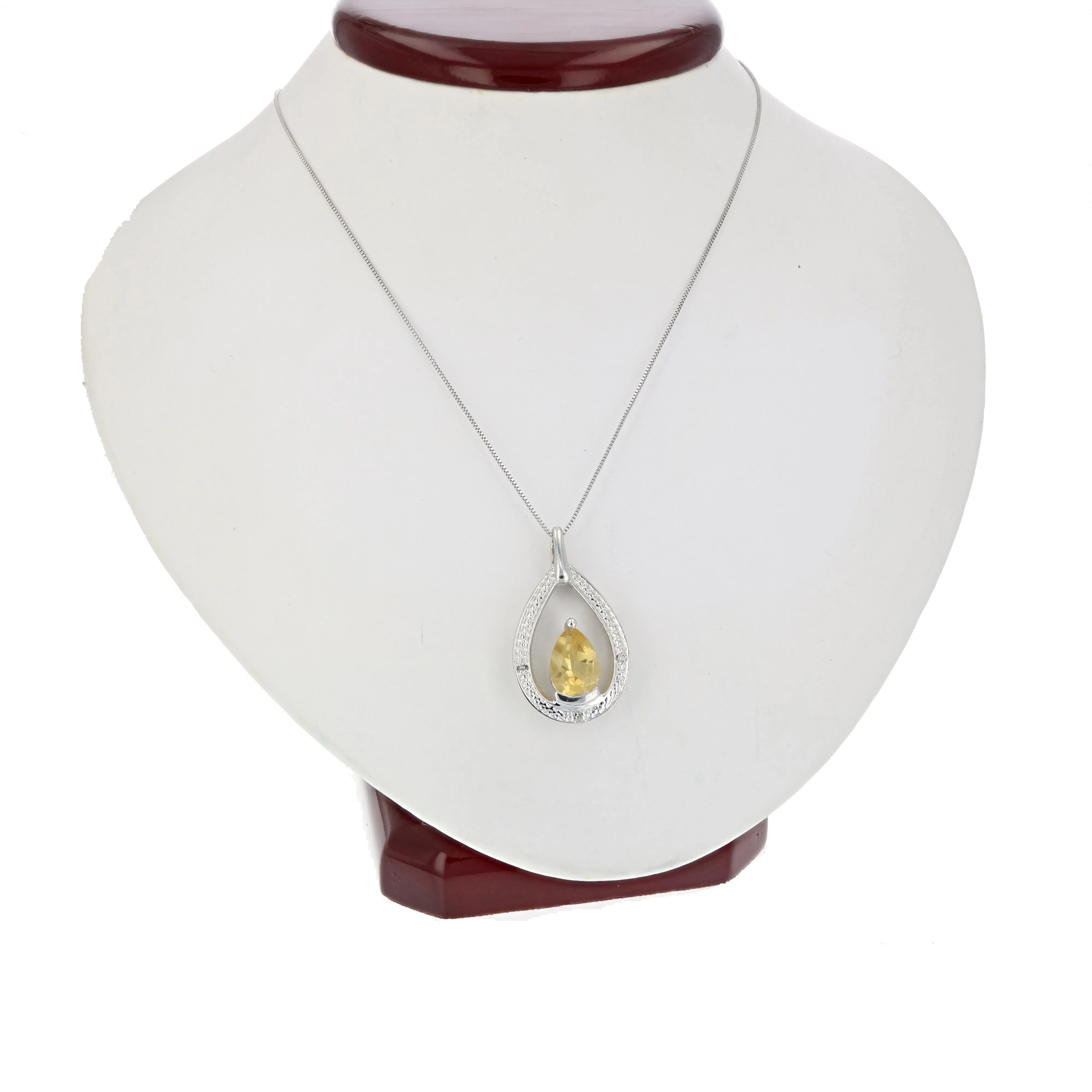 1.70 cttw Pendant Necklace, Citrine and Diamond Pendant Necklace for Women in .925 Sterling Silver with Rhodium, 18 Inch Chain, Prong Setting