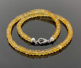 17.65” Handmade Natural Citrine Beaded Necklace with Pave Diamond Clasp