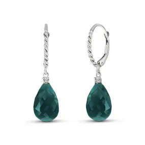 17.7 Carat 14K Solid White Gold Leverback Earrings Diamond Emerald