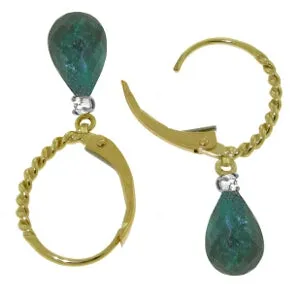 17.7 Carat 14K Solid Yellow Gold Leverback Earrings Diamond Emerald