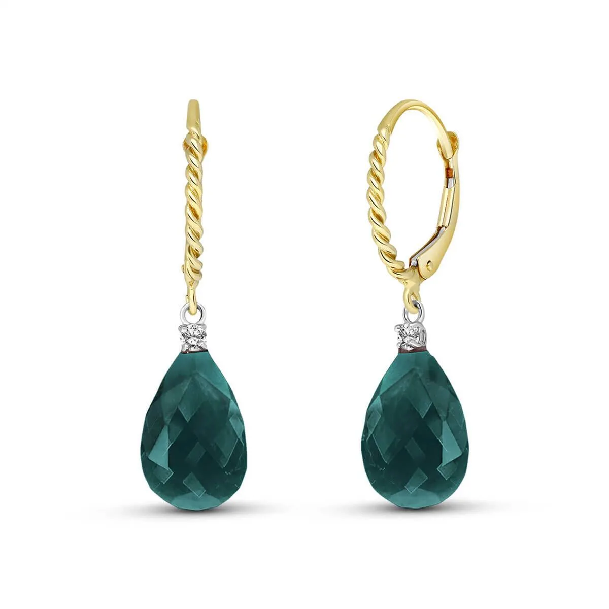 17.7 Carat 14K Solid Yellow Gold Leverback Earrings Diamond Emerald