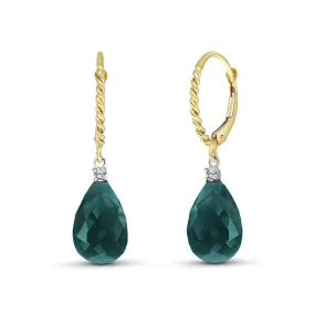 17.7 Carat 14K Solid Yellow Gold Leverback Earrings Diamond Emerald