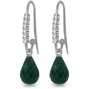 17.78 Carat 14K Solid White Gold Fish Hook Earrings Diamond Emerald