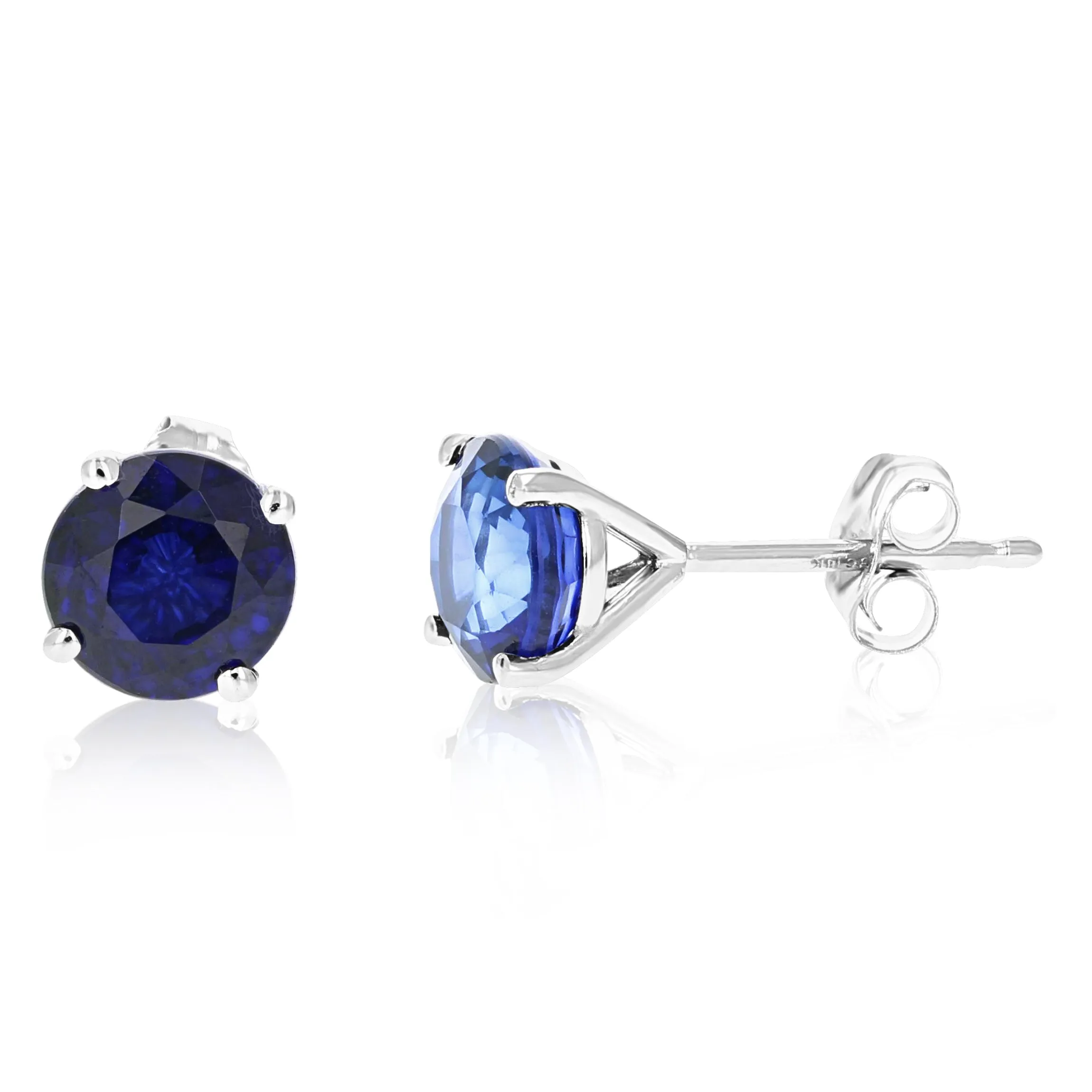 1.80 cttw Created Blue Sapphire Stud Earrings 14K White Gold 6 MM Round with Push Backs September Birthstone