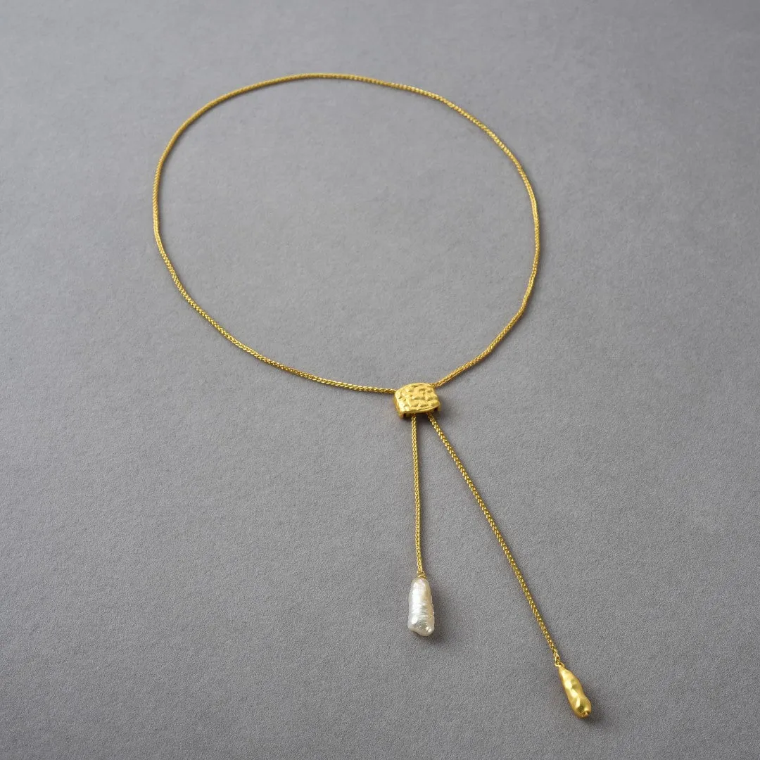 18K Gold Long Thread Pearl Necklace