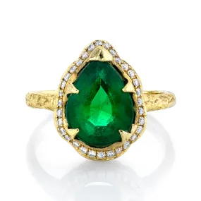 18k Premium Baby Water Drop Zambian Emerald Queen Ring with Full Pavé Diamond Halo | Ready to Ship