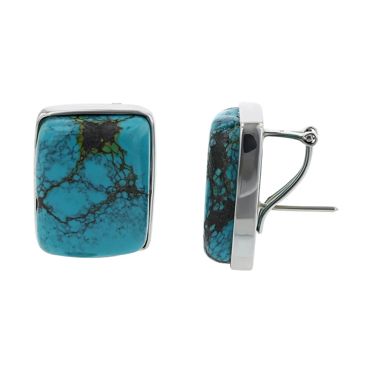 18K White Gold Cushion Turquoise Earrings