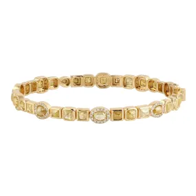 18k Yellow Gold Bezel Set Ice Diamond Bangle Bracelet Handmade Women's Jewelry