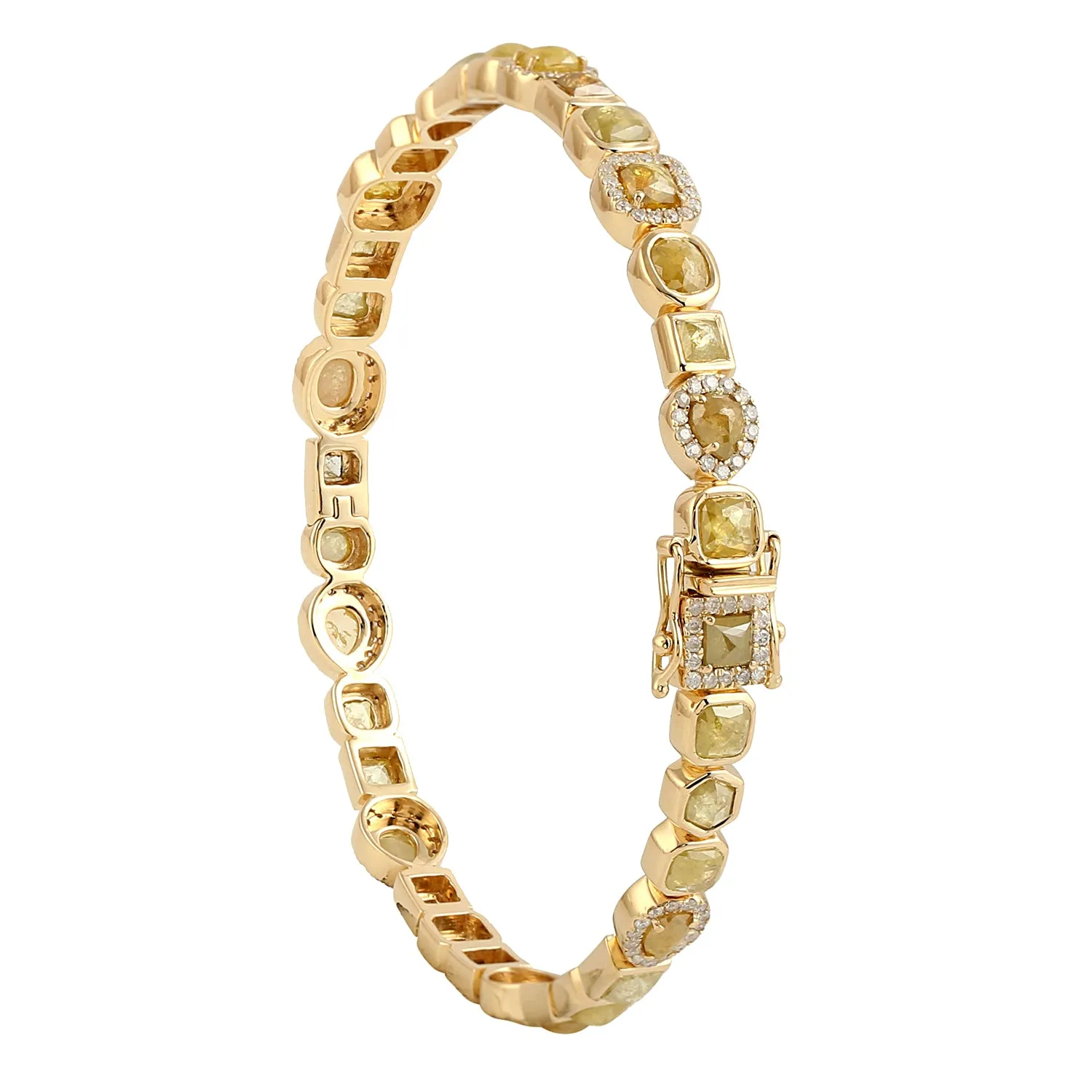 18k Yellow Gold Bezel Set Ice Diamond Bangle Bracelet Handmade Women's Jewelry