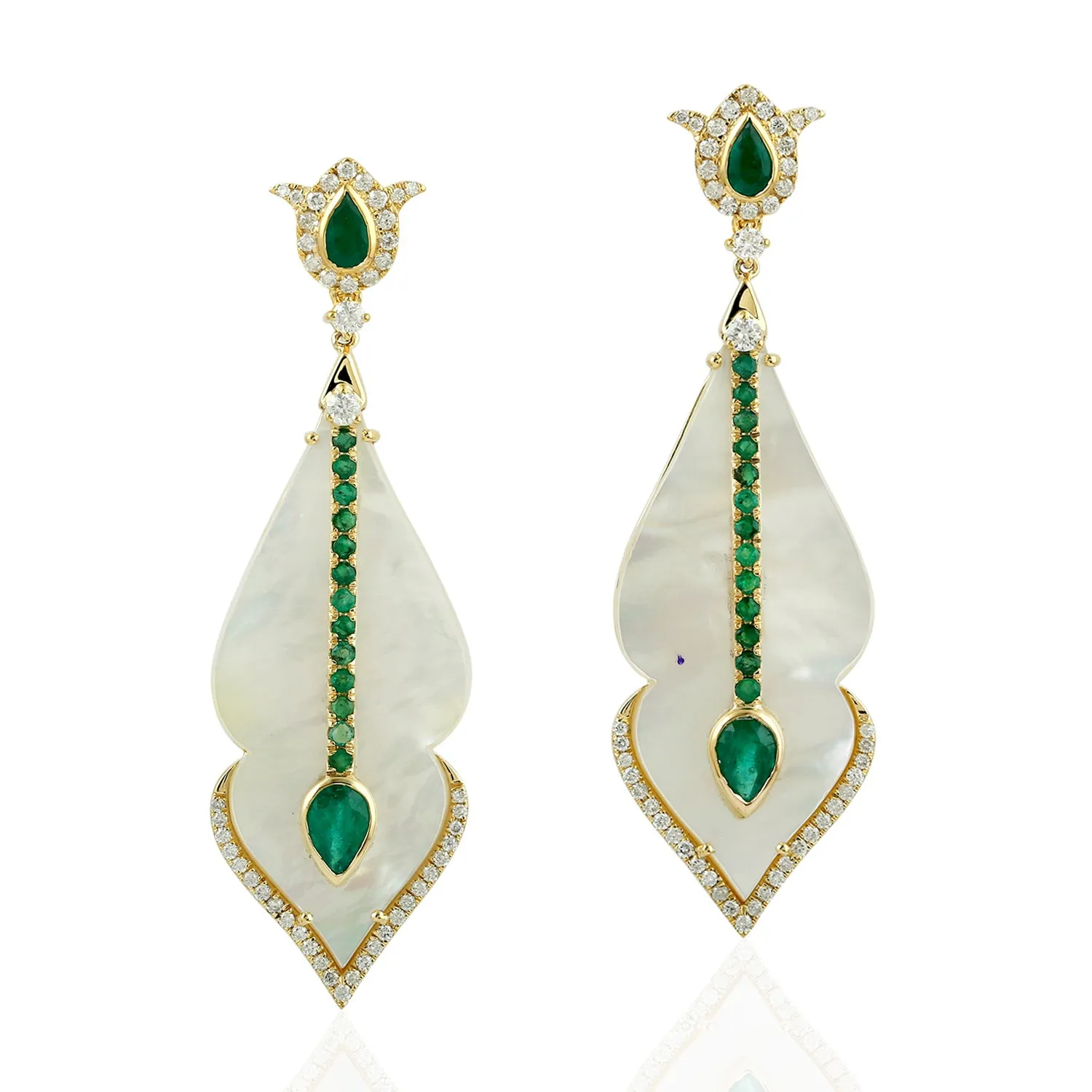 18k Yellow Gold Dangle Earrings Emerald Women Jewelry