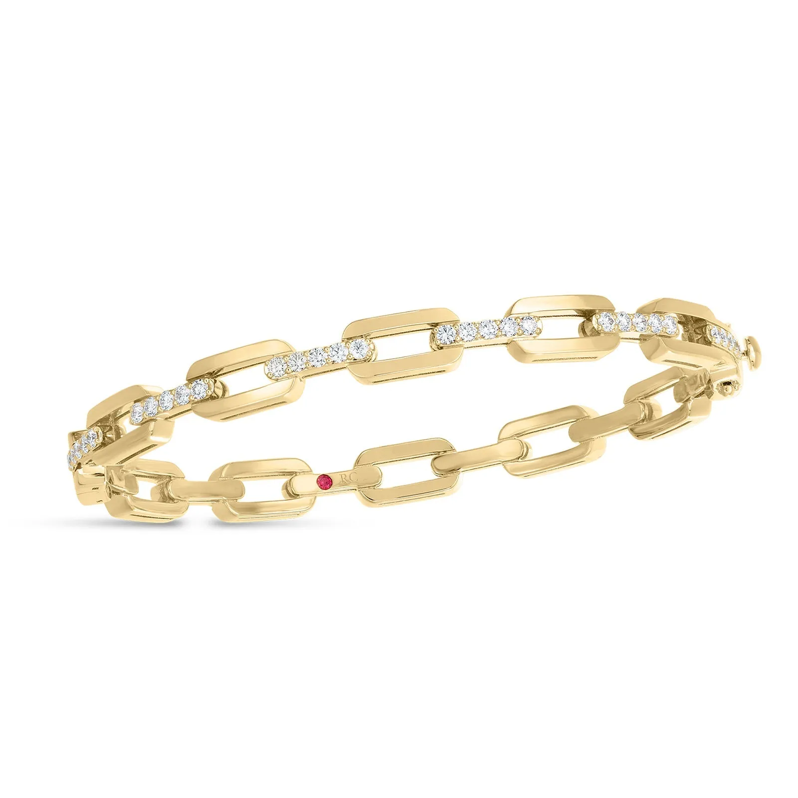 18K Yellow Gold Navarra Hard Chain Link Diamond Bangle