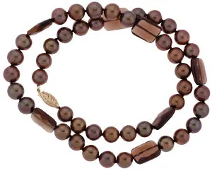 18" Chocolate Potato Pearl Necklace w/ Smoky Square Beads (SKU: 190282)