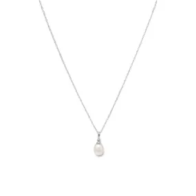 18" Rhodium Plated Cultured Freshwater Pearl Drop Necklace