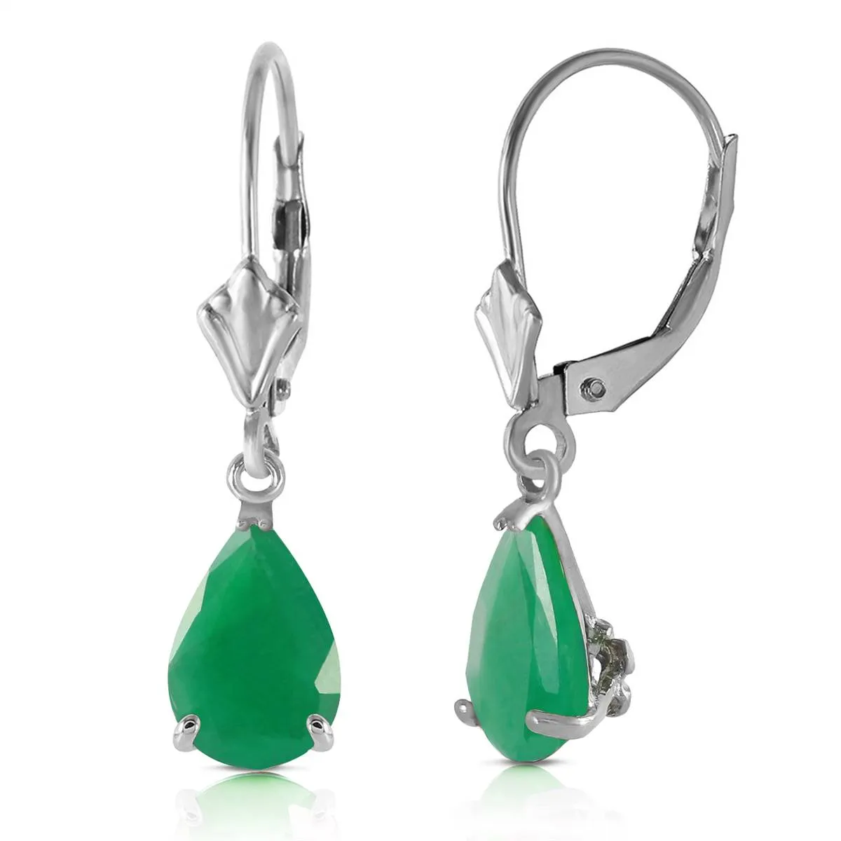 2 Carat 14K Solid White Gold Rivalry Emerald Earrings