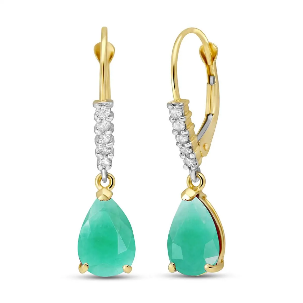 2.15 Carat 14K Solid Yellow Gold Violeta Emerald Diamond Earrings