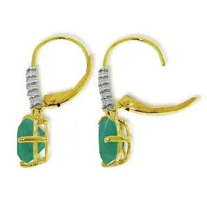 2.15 Carat 14K Solid Yellow Gold Violeta Emerald Diamond Earrings