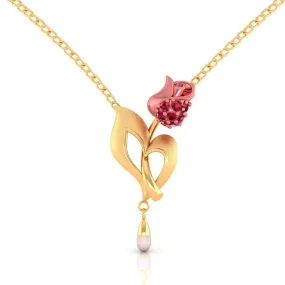 22k Gold Necklace With A Yellow Flower Motif And A Pearl Drop