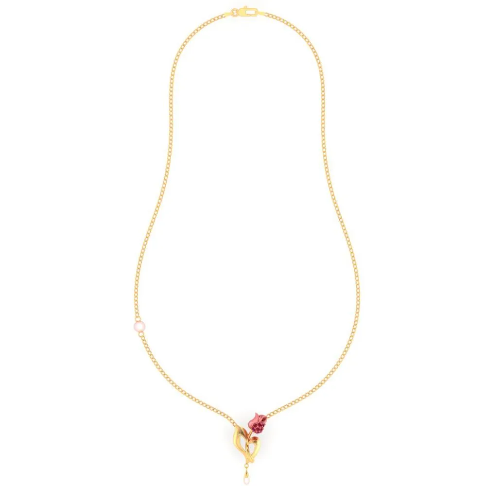 22k Gold Necklace With A Yellow Flower Motif And A Pearl Drop