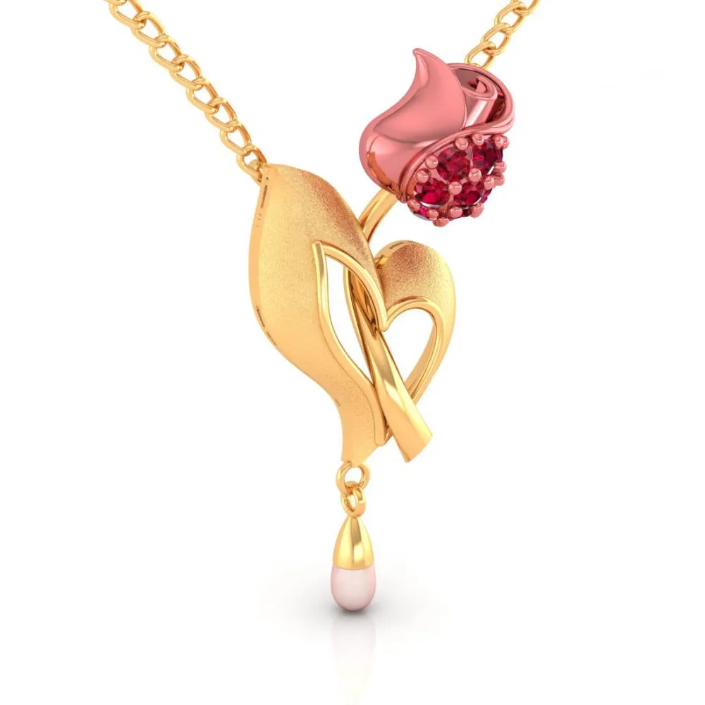 22k Gold Necklace With A Yellow Flower Motif And A Pearl Drop