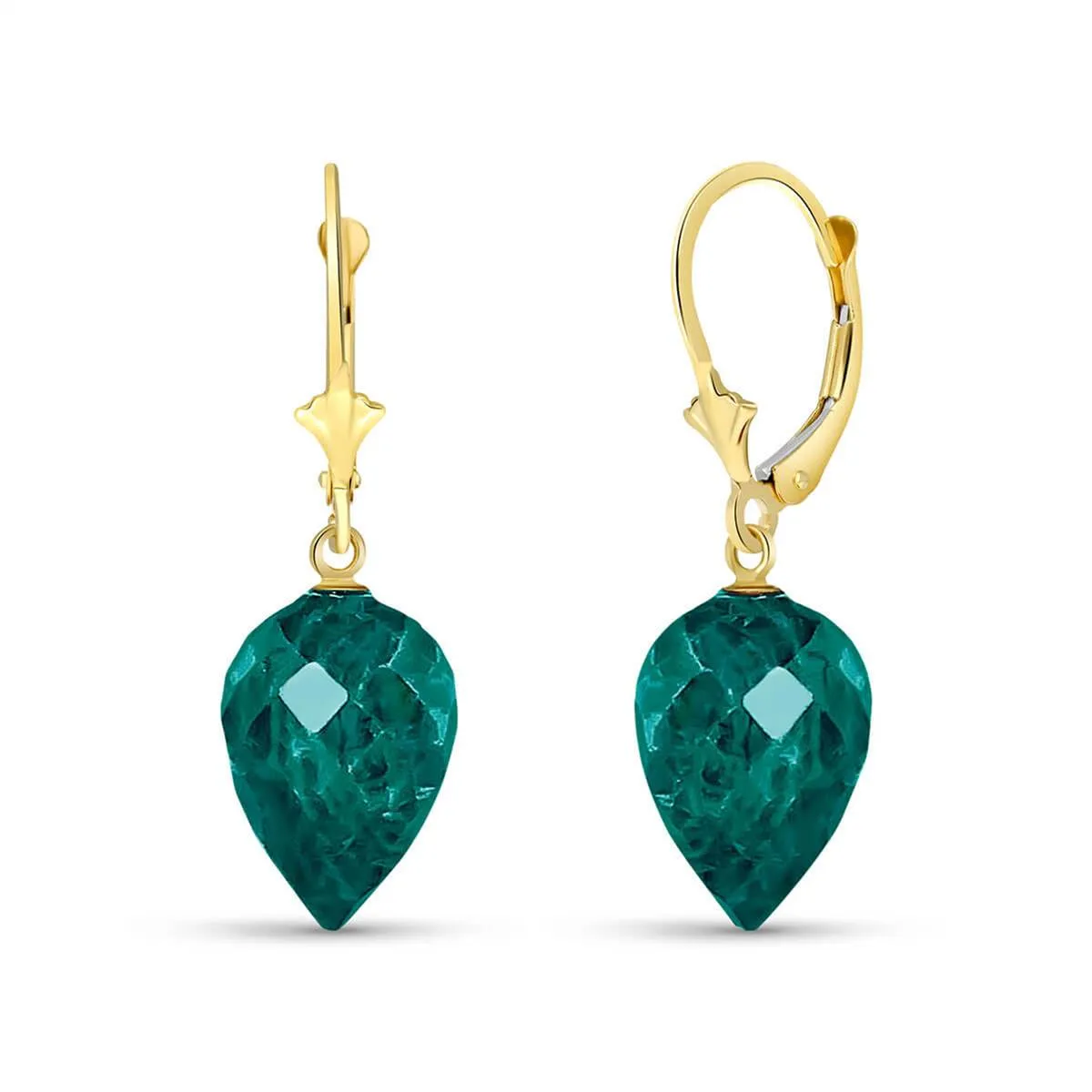 25.7 Carat 14K Solid Yellow Gold Drop Briolette Emerald Earrings