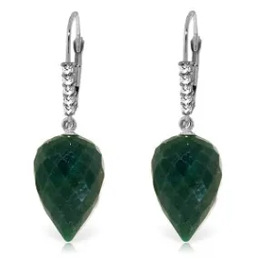 25.95 Carat 14K Solid White Gold Drop Briolette Emerald Diamond Earrings