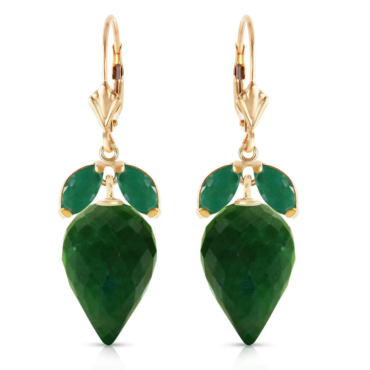 26.8 Carat 14K Solid Yellow Gold Earrings Pointy Briolette Emerald