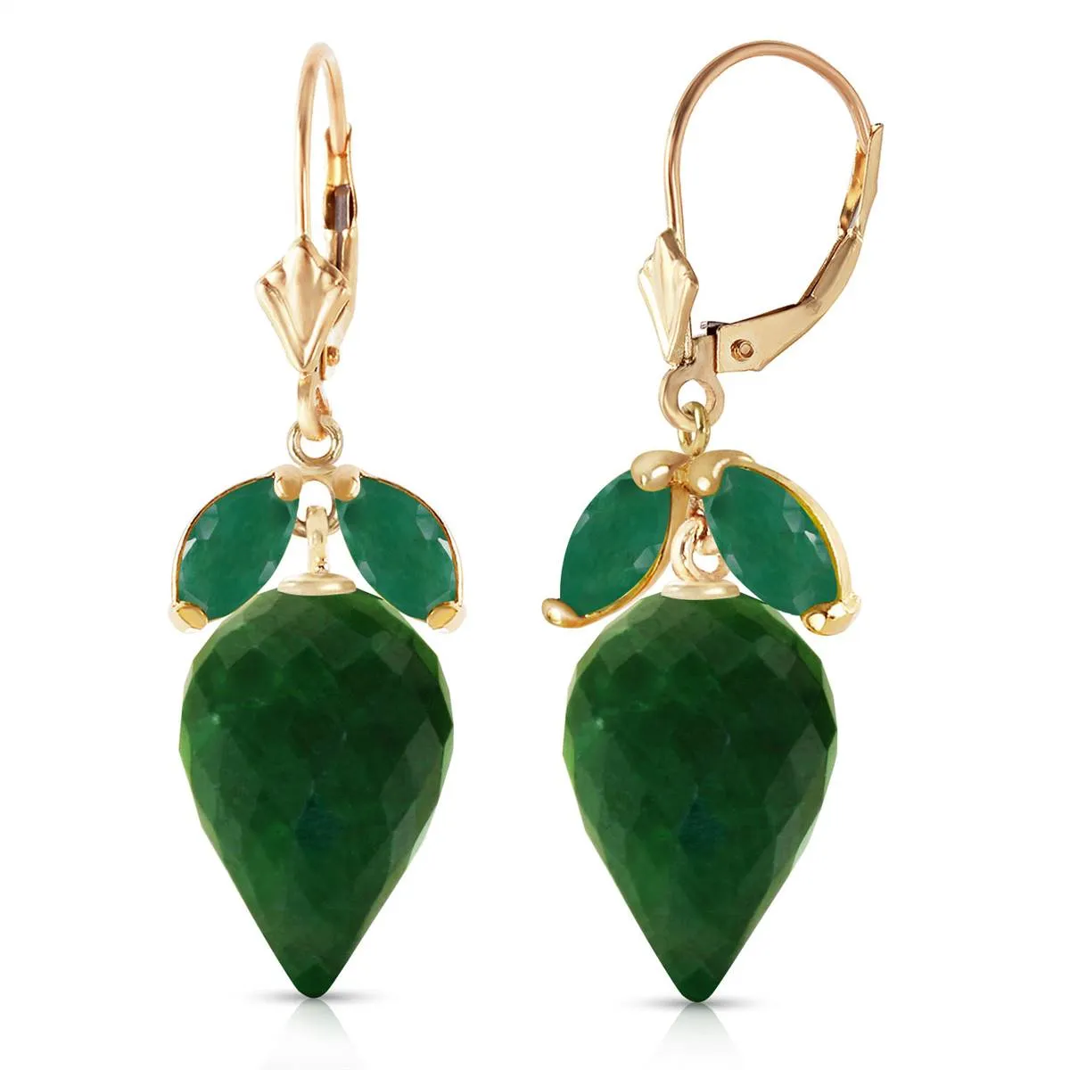 26.8 Carat 14K Solid Yellow Gold Earrings Pointy Briolette Emerald