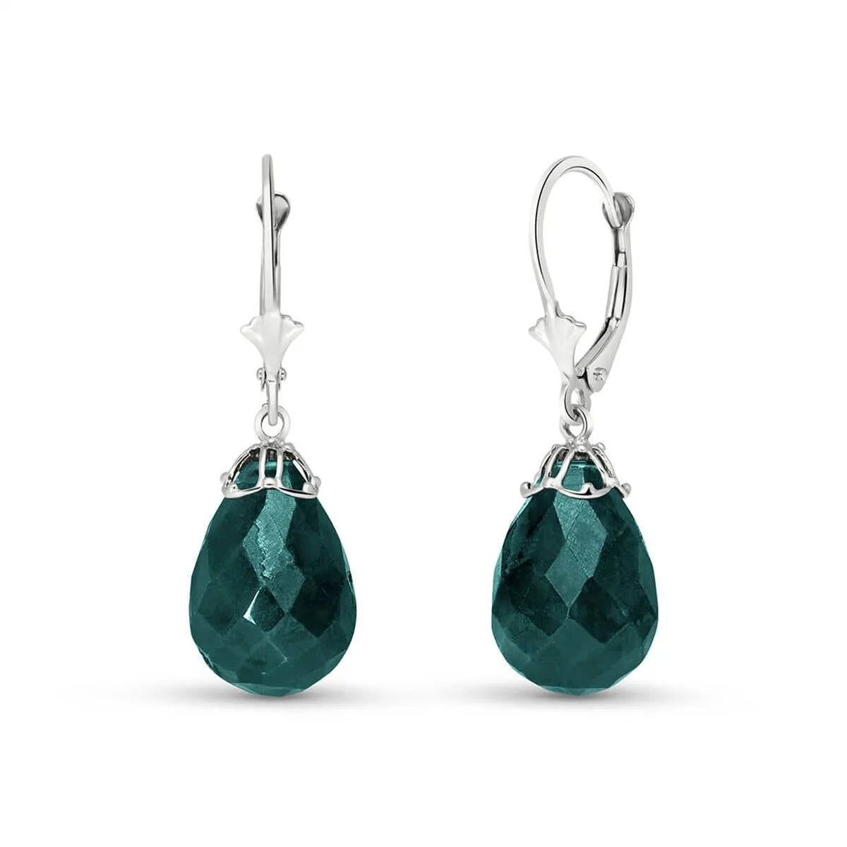 29.6 Carat 14K Solid White Gold Leverback Earrings Briolette Emerald