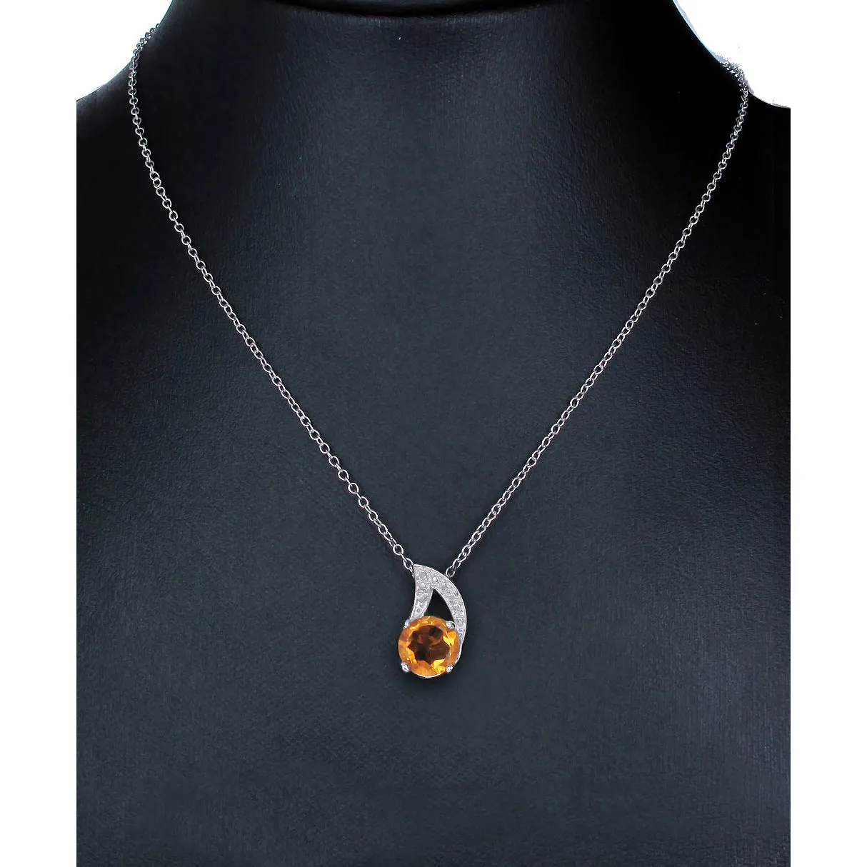 3/4 cttw Pendant Necklace, Citrine Pendant Necklace for Women in .925 Sterling Silver with Rhodium, 18 Inch Chain, Prong Setting