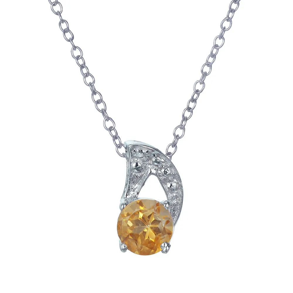 3/4 cttw Pendant Necklace, Citrine Pendant Necklace for Women in .925 Sterling Silver with Rhodium, 18 Inch Chain, Prong Setting