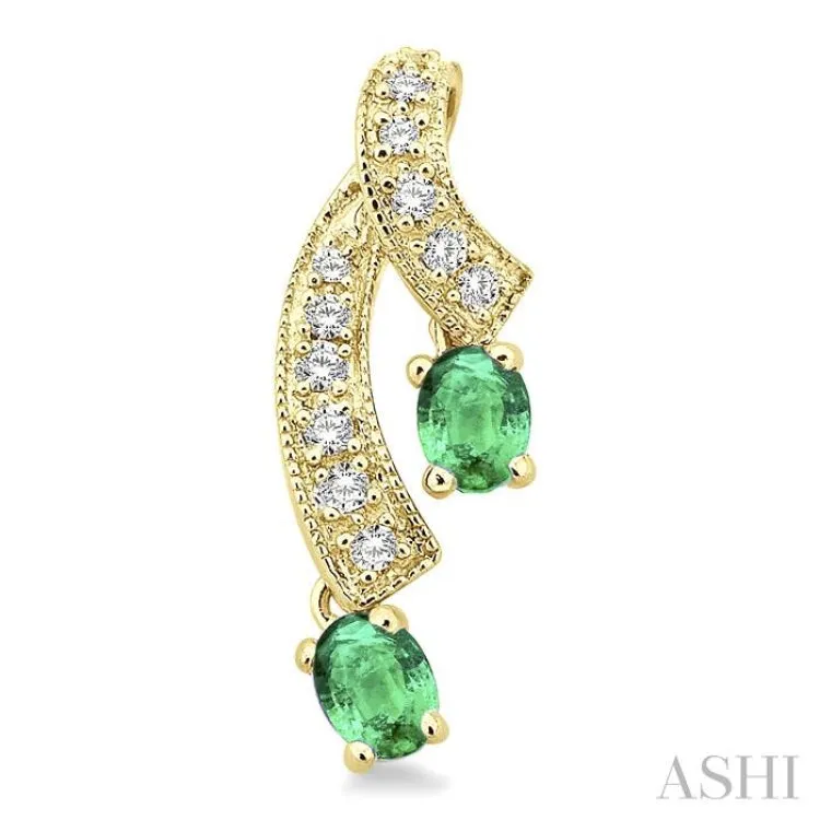 4x3MM Oval Cut Emerald and 1/5 Ctw Round Cut Diamond Earrings in 14K Yellow Gold