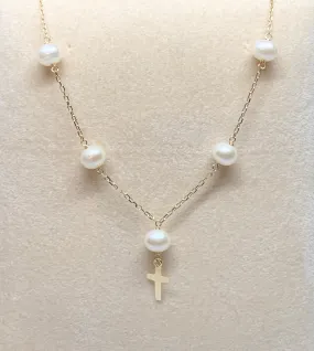 5-6 MM Freshwater Pearl Necklace with 14K Cross