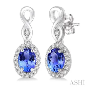 5x3 MM Oval Cut Tanzanite and 1/6 Ctw Round Cut Diamond Earrings in 10K White Gold