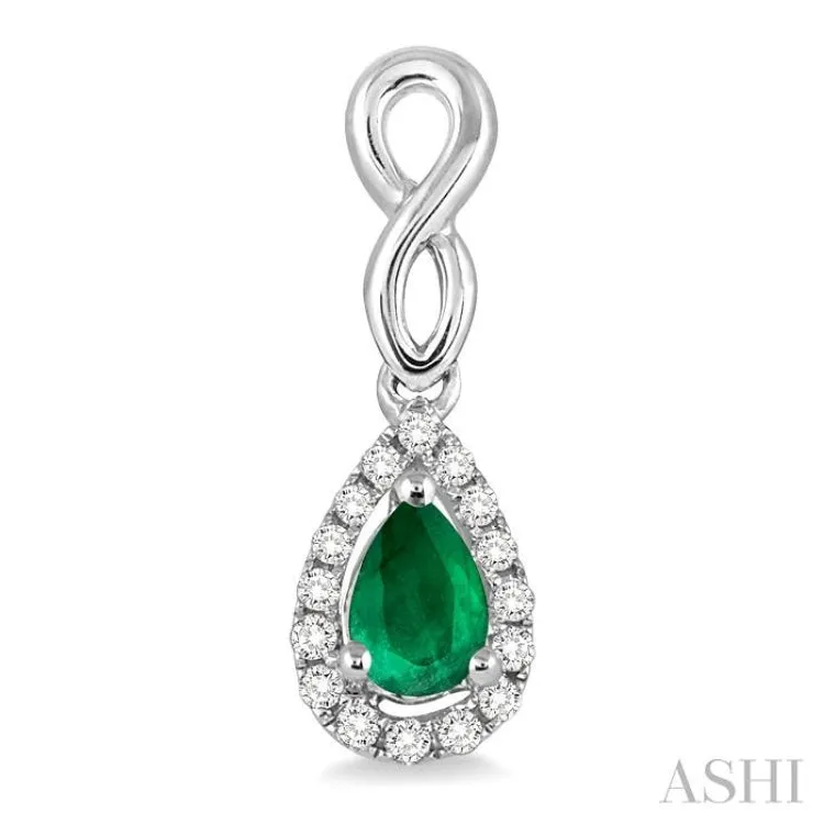 5x3 MM Pear Shape Emerald and 1/6 Ctw Round Cut Diamond Earrings in 14K White Gold