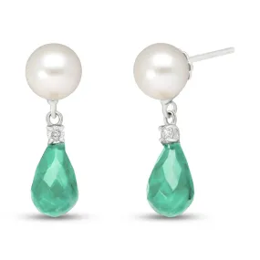 8.7 Carat 14K Solid White Gold Stud Earrings Diamond, Emerald Pearl