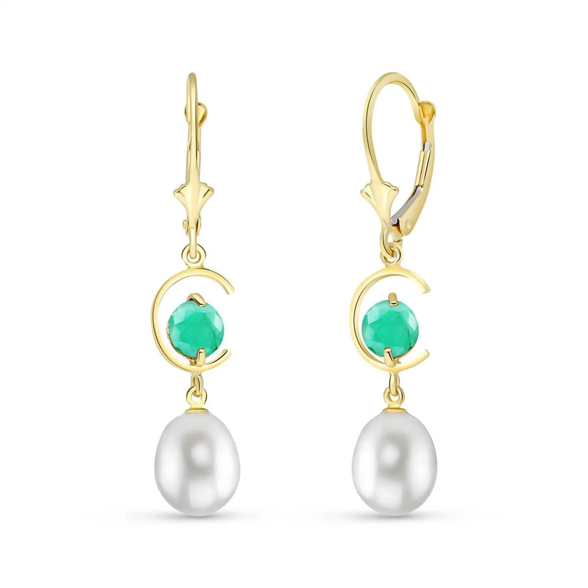 9 Carat 14K Solid Yellow Gold Moonstruck Emerald Pearl Earrings