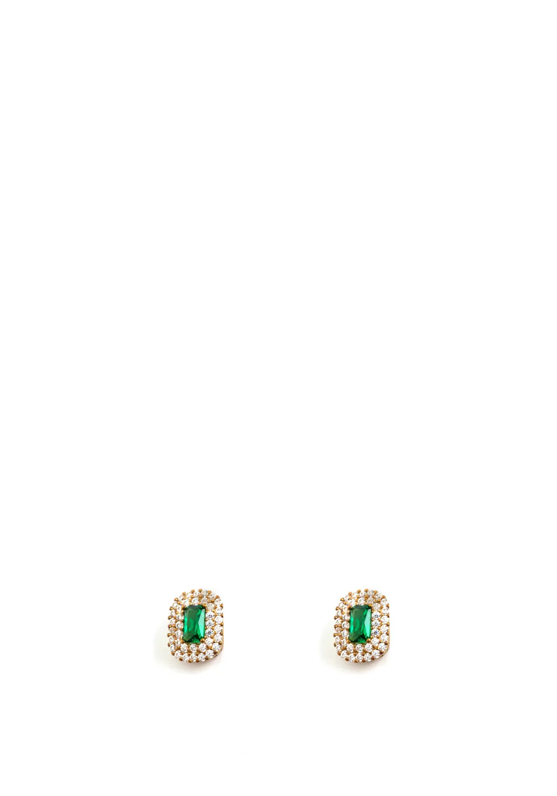 9 Carat Gold CZ Rectangular Emerald Green Halo Stud Earrings, Gold