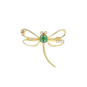 925 Silver Emerald Dragonfly Brooch