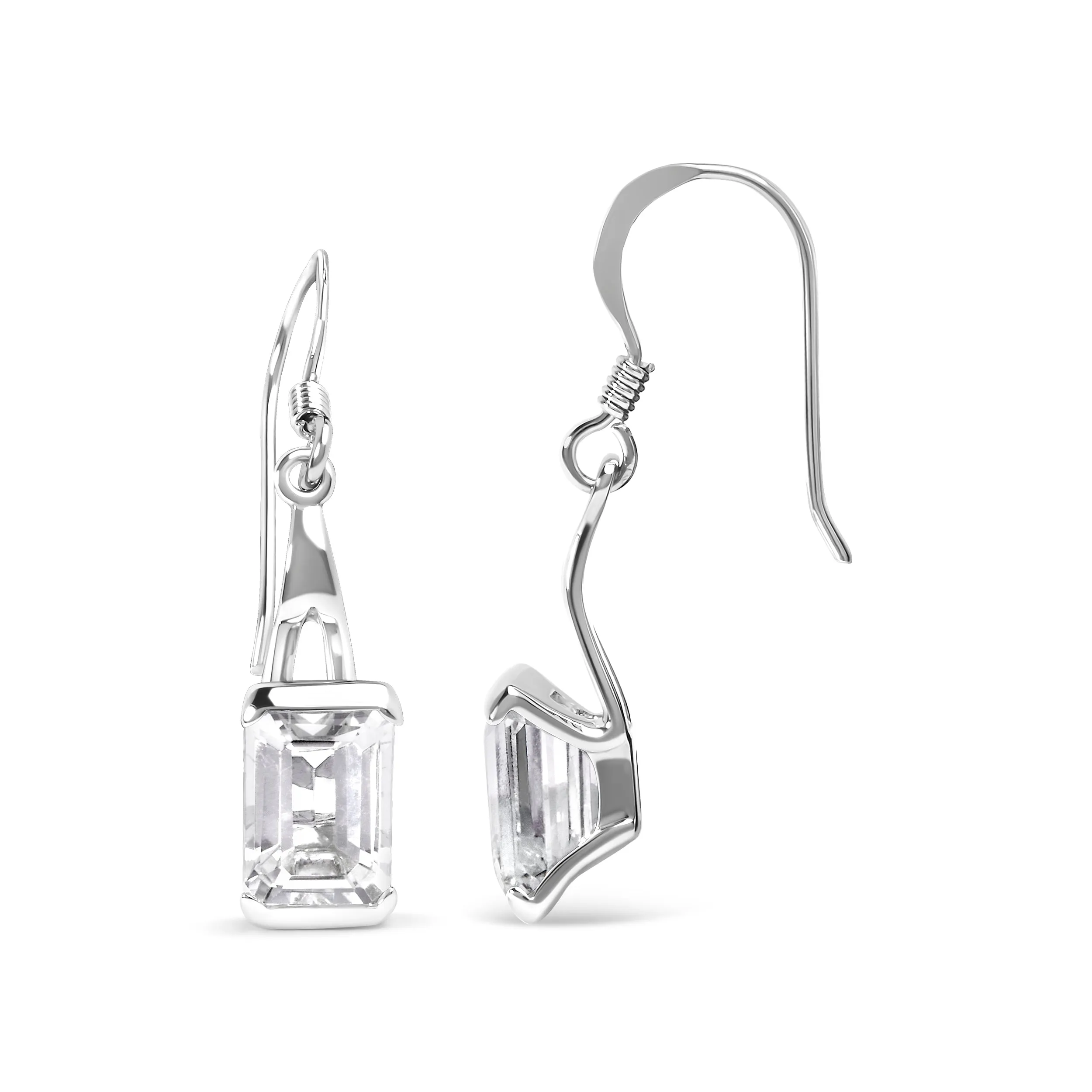 .925 Sterling Silver 3.0 Cttw Emerald Cut White Topaz Solitaire Dangle Earring