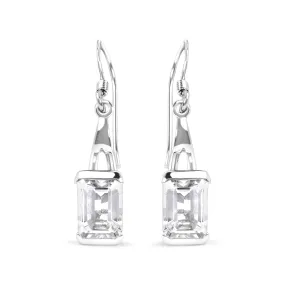 .925 Sterling Silver 3.0 Cttw Emerald Cut White Topaz Solitaire Dangle Earring