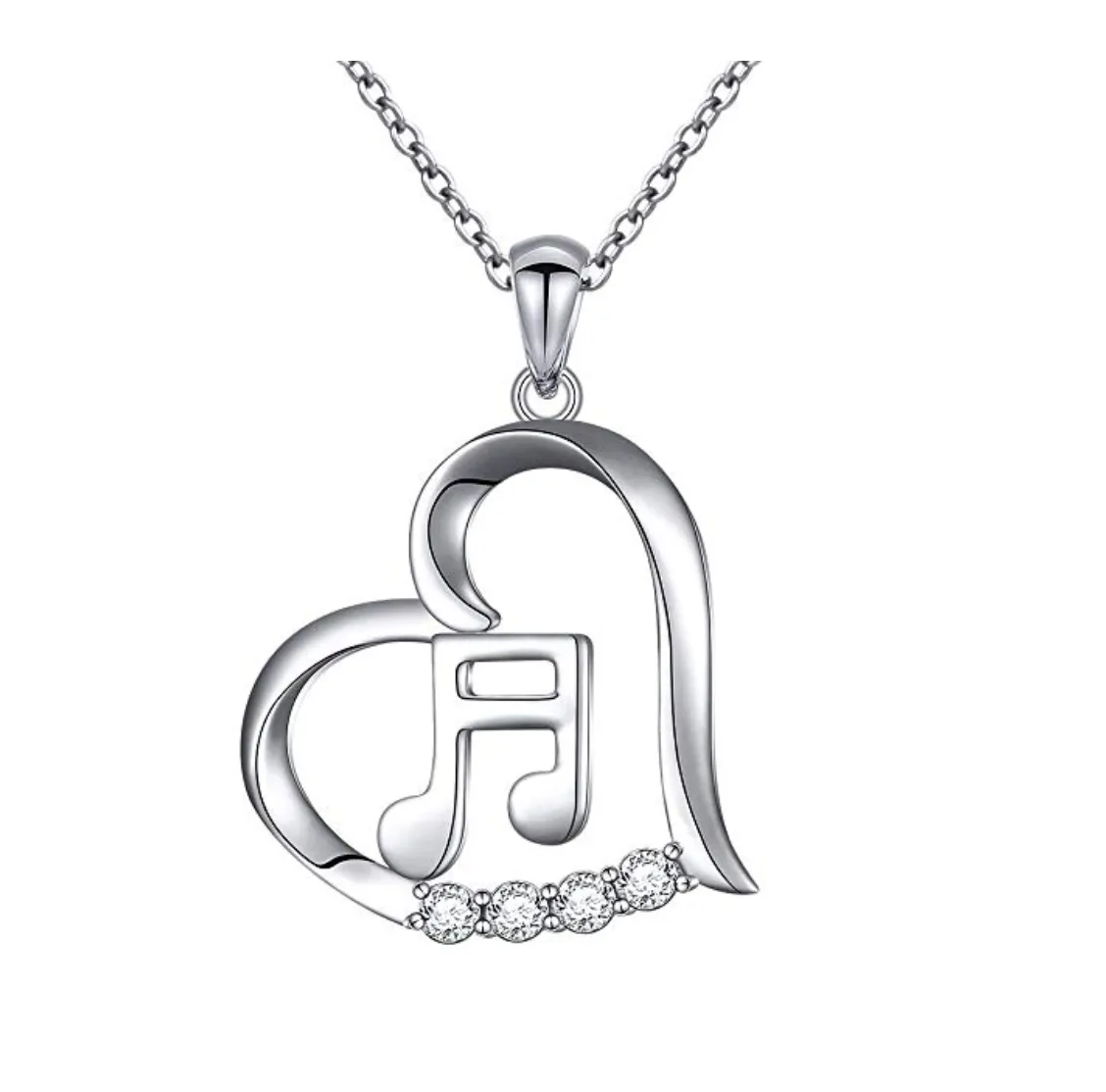 925 Sterling Silver 8th Note Heart Music Necklace Gold Musical Note Pendant Chain Singer Jewelry Gift 20in.