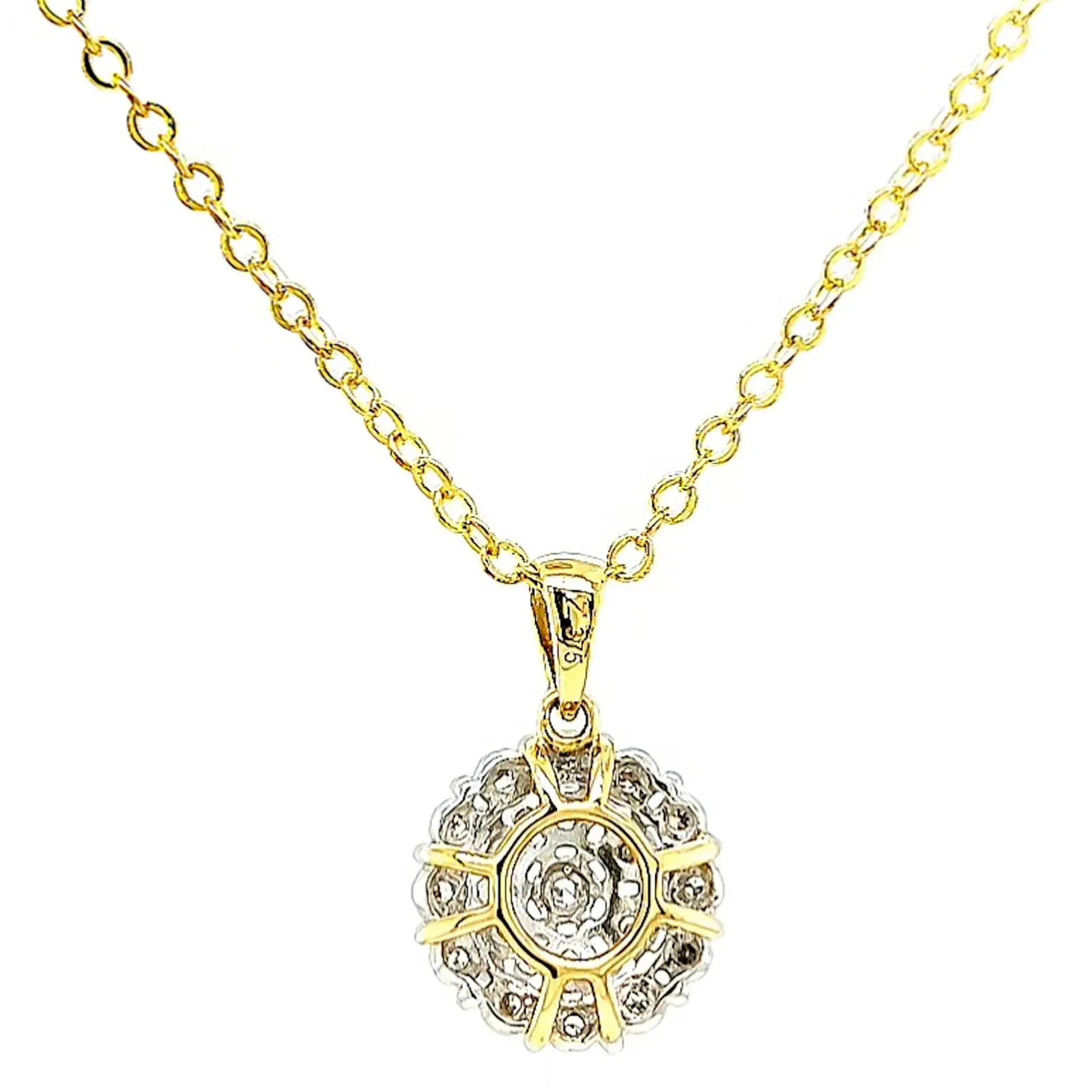 9ct Two Tone Gold Round Brilliant Cut 0.10 CARAT tw of Diamond Pendant