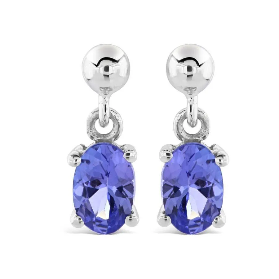 9ct White Gold Oval Cut Tanzanite Drop Earrings