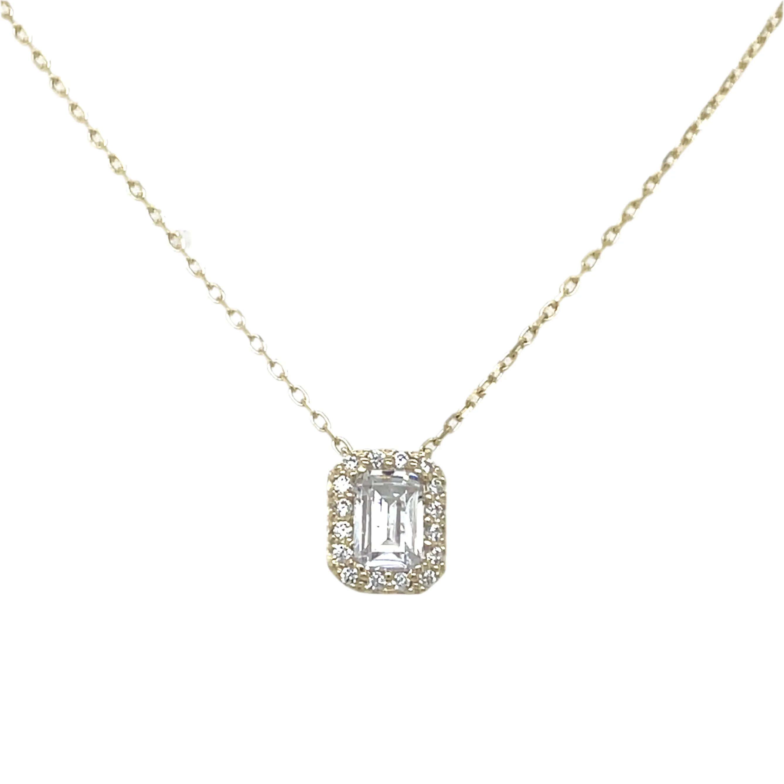 9ct Yellow Gold Cz Emerald Cut Halo Pendant