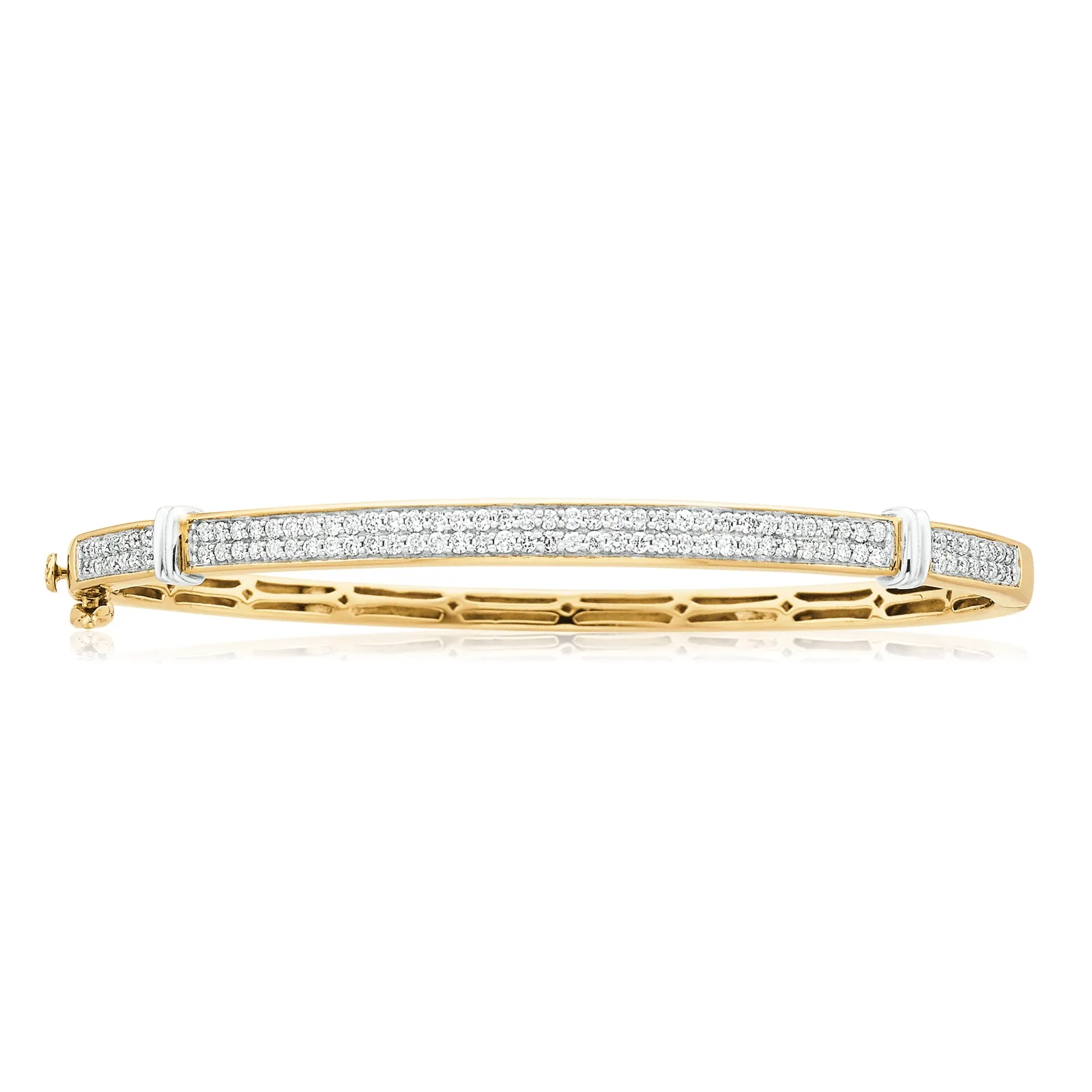 9ct Yellow Gold Round Brilliant Cut with 1 CARAT tw of Diamonds Bangle